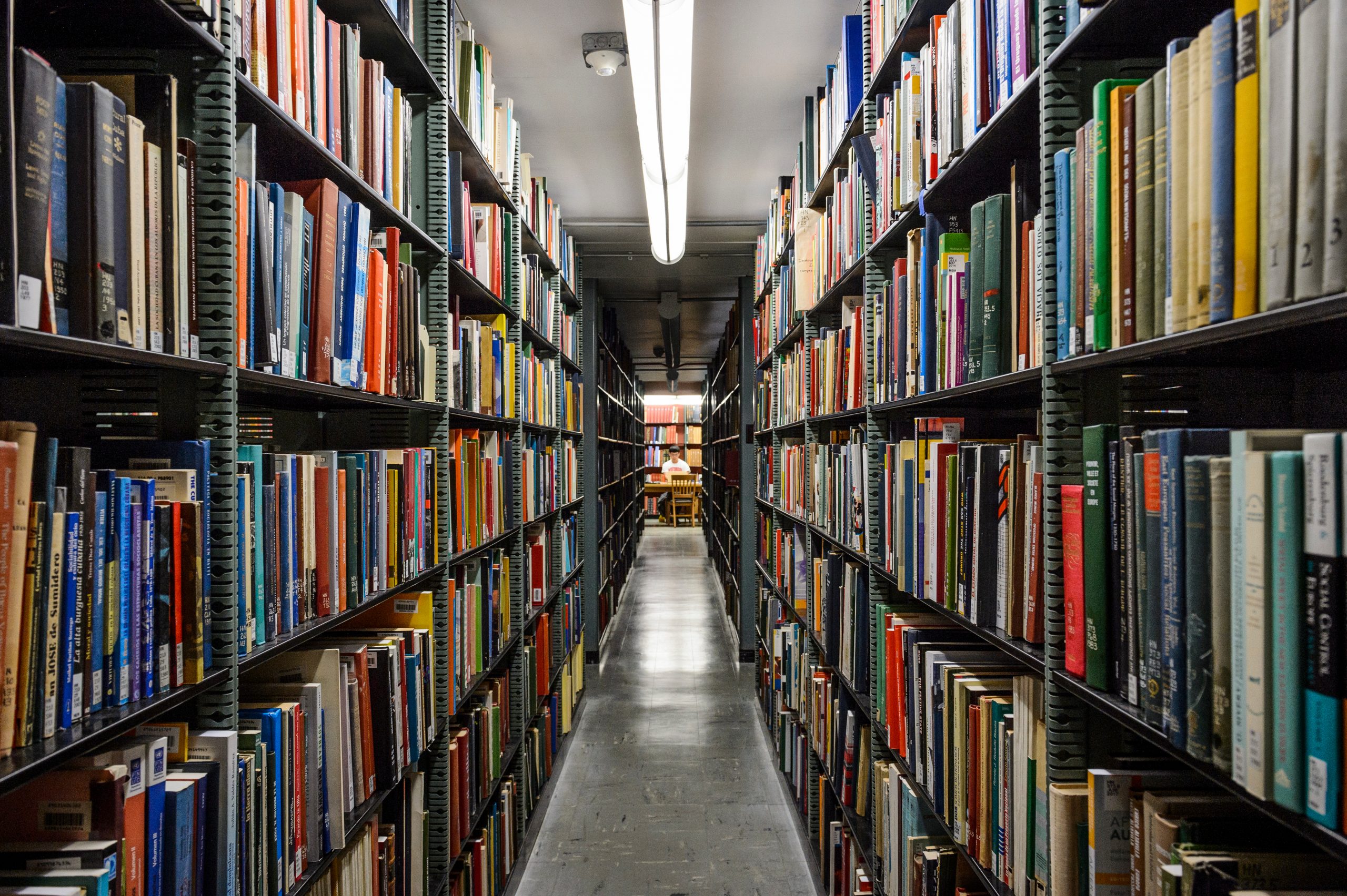 bookshelves inside memorial library