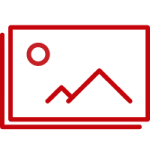 red outlined icon of an image symbol with the sun and mountains