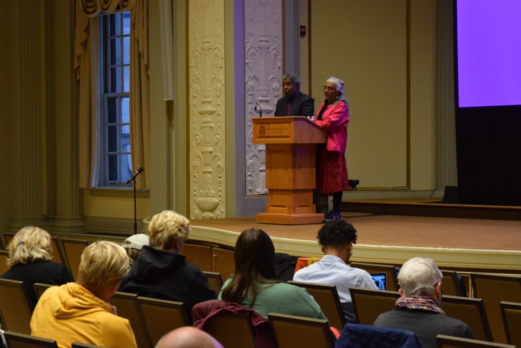 William Darity Jr and Kirsten Mullen present 'Reparation & the nation's capital' to an auditorium full of students and other observers