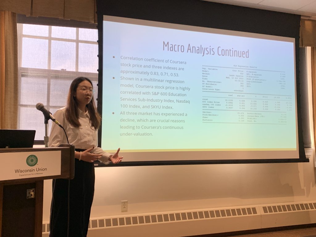 A student presents their Macro Analysis for the Undergraduate Case Competition